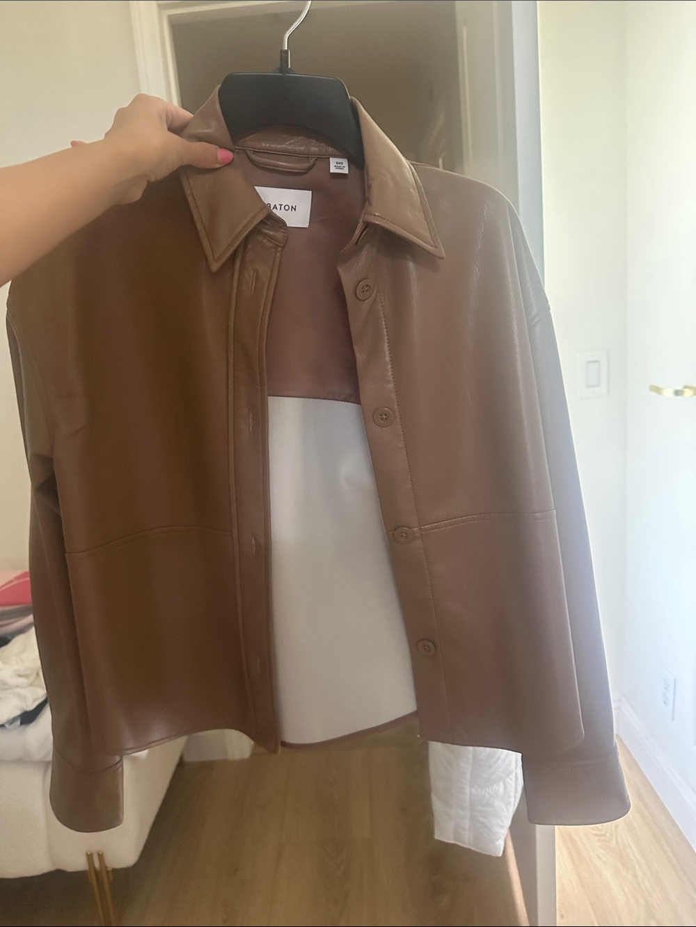 Aritzia Brown Faux Leather Shirt Jacket
